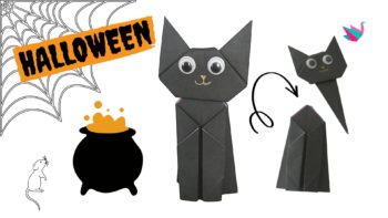 Origami chat noir marque-page : pliage d’Halloween (Tuto)