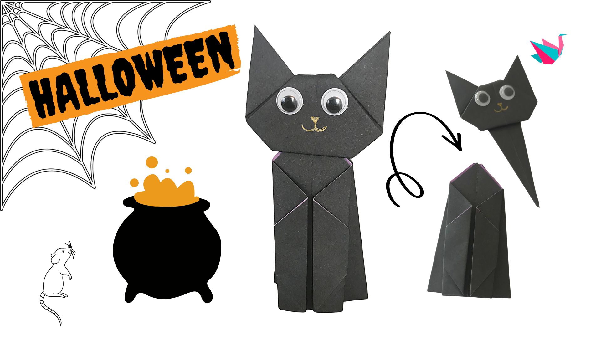 Origami chat noir marque-page : pliage d'Halloween (Tuto)